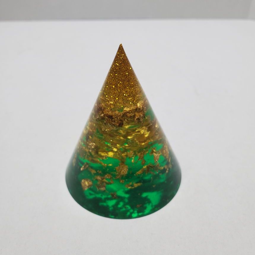 Small Green / Gold Resin Cone