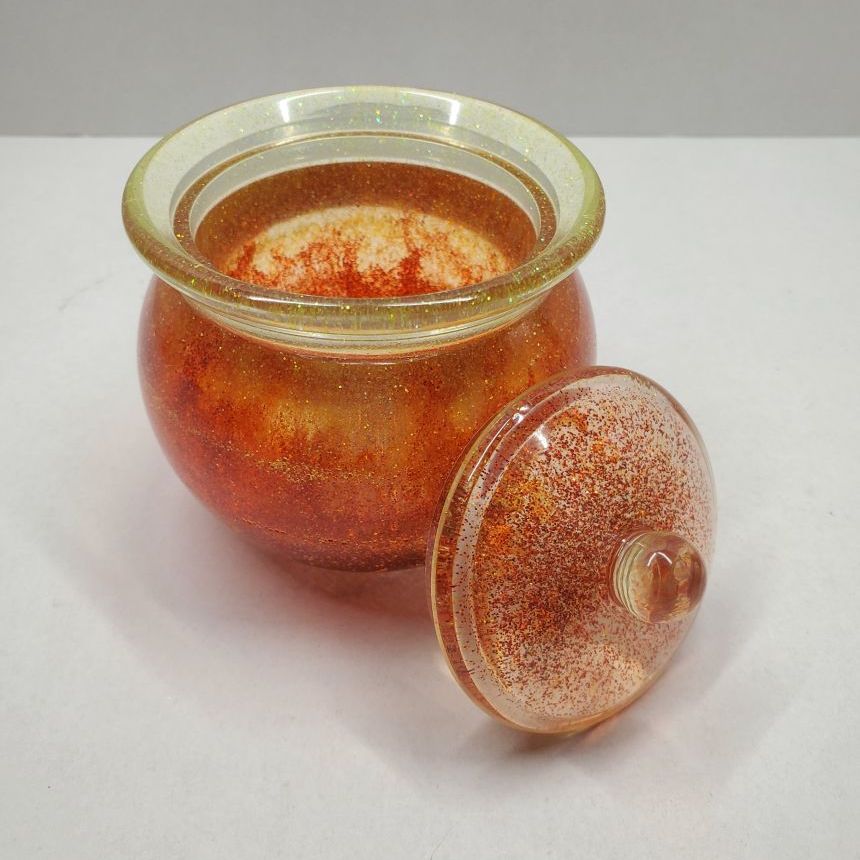 Orange Resin Trinket Jar with Lid